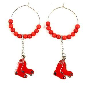 NEW Boston Red Sox MLB BUNDLE Bead Hoop Earrings + Paracord Bracelet (faded)